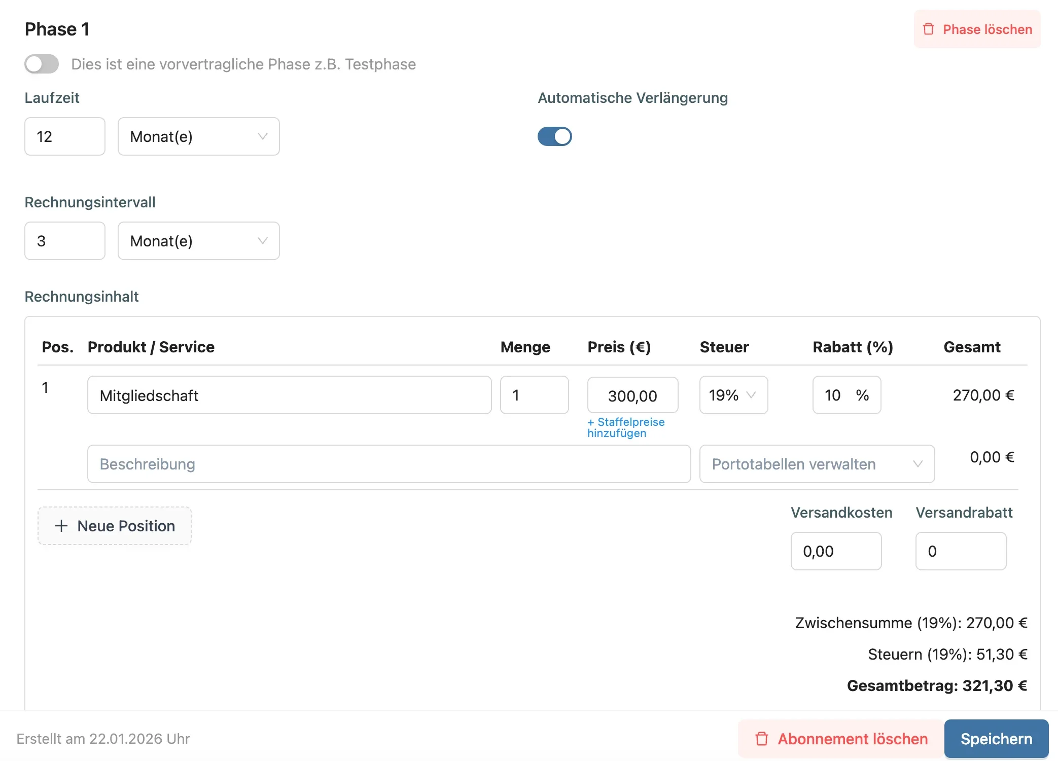 Produkte, Leistungen und Abos abrechnen
