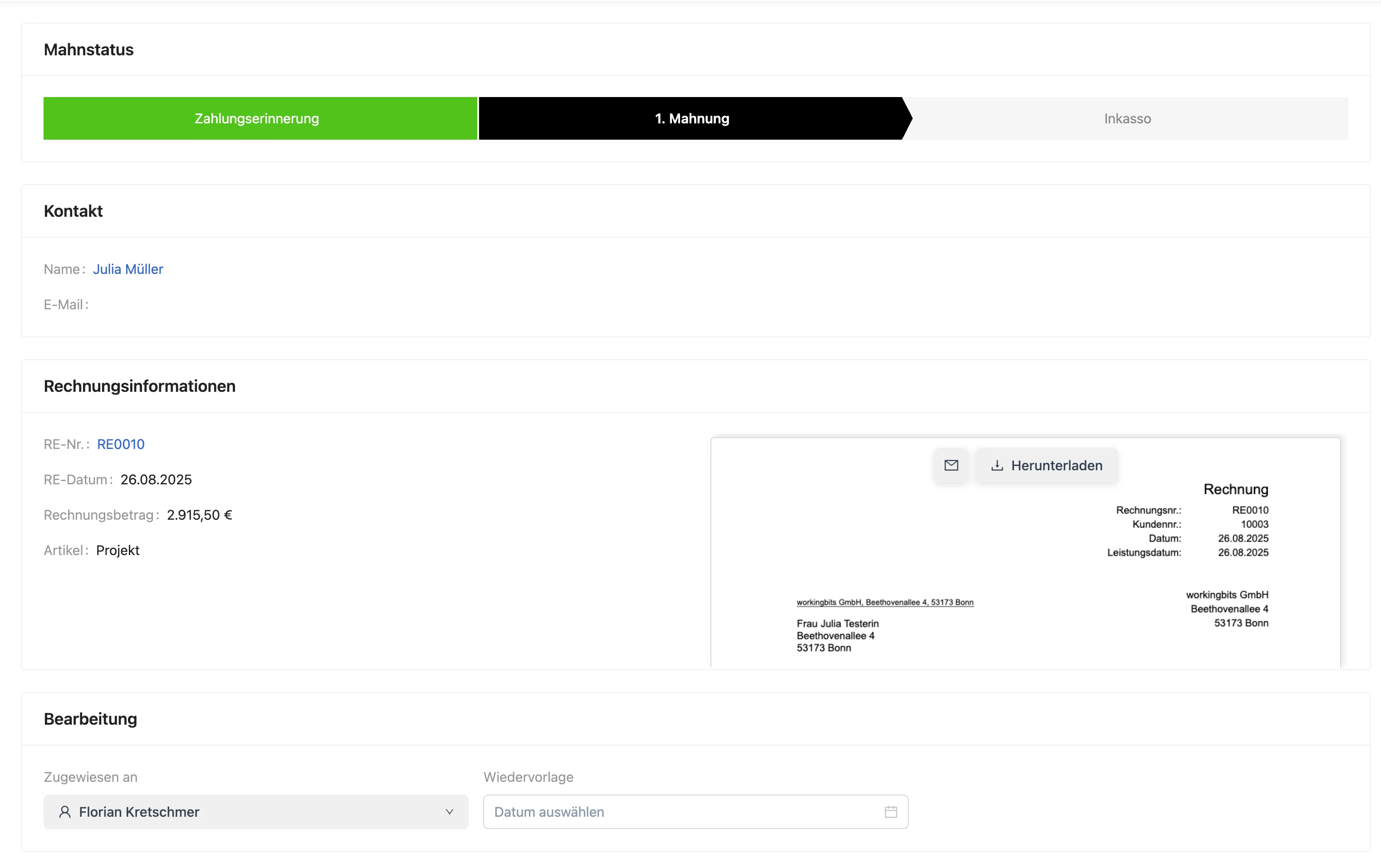 Vollständiges Mahnwesen – frei konfigurierbar